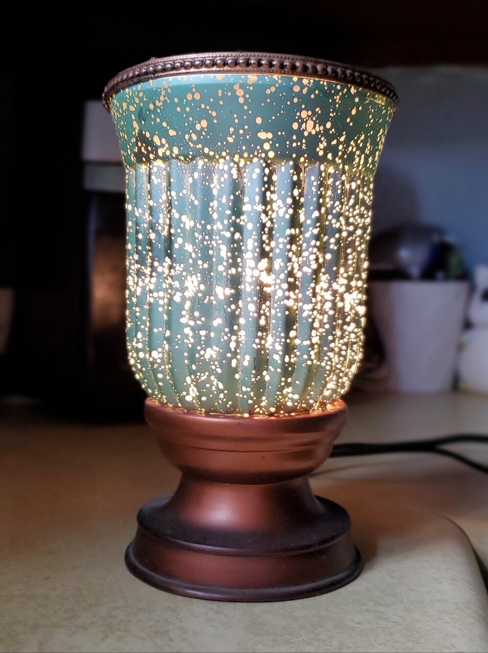 Speckled Turquoise Glass Electric Wax Warmer with Copper Base